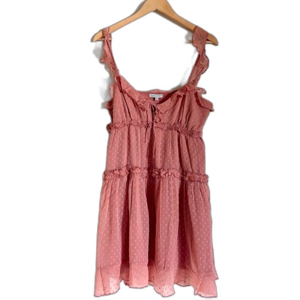Babydoll Cottagecore Pink Dress Milkmaid Ruffle Romantic Fairy Size Large NWT